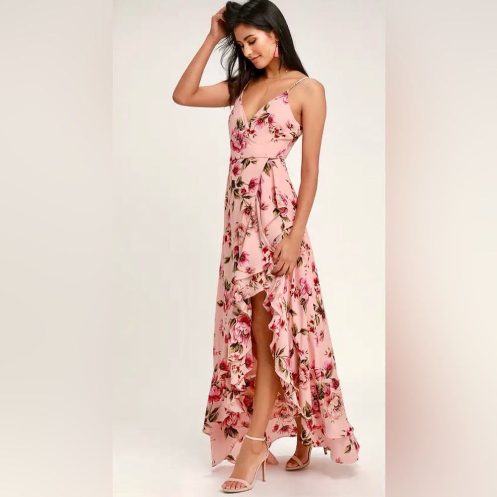 Lulu’s Bodacious Bella Blush Pink Floral Print Maxi Dress - Picture 1 of 10